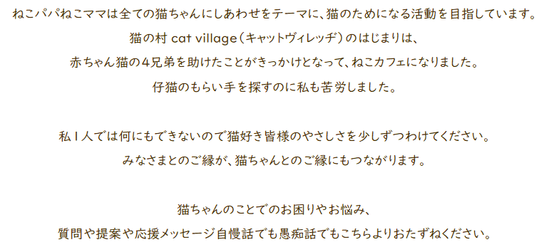 福井県勝山市にある猫カフェ cat village(キャットヴィレッヂ)の里親募集について